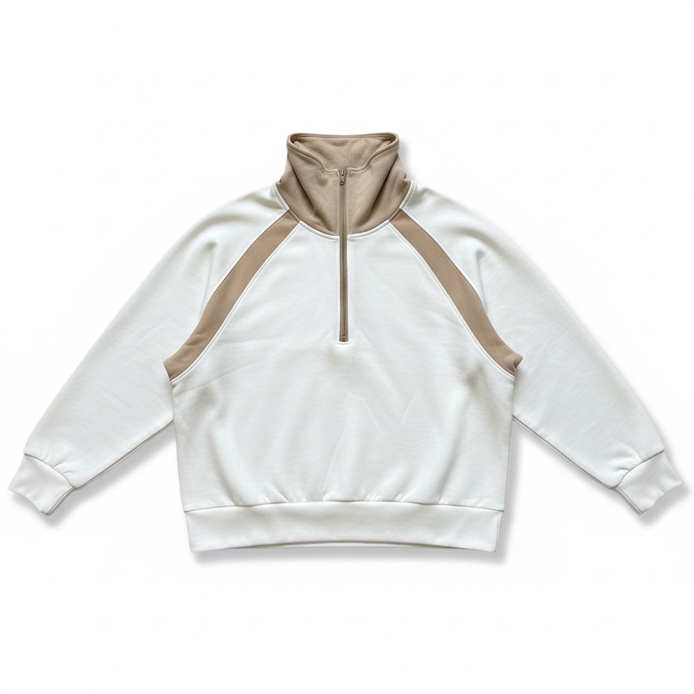 Crane Very Soft and comfortable. White and Tan Quarter-Zip Pullover.Sweater.